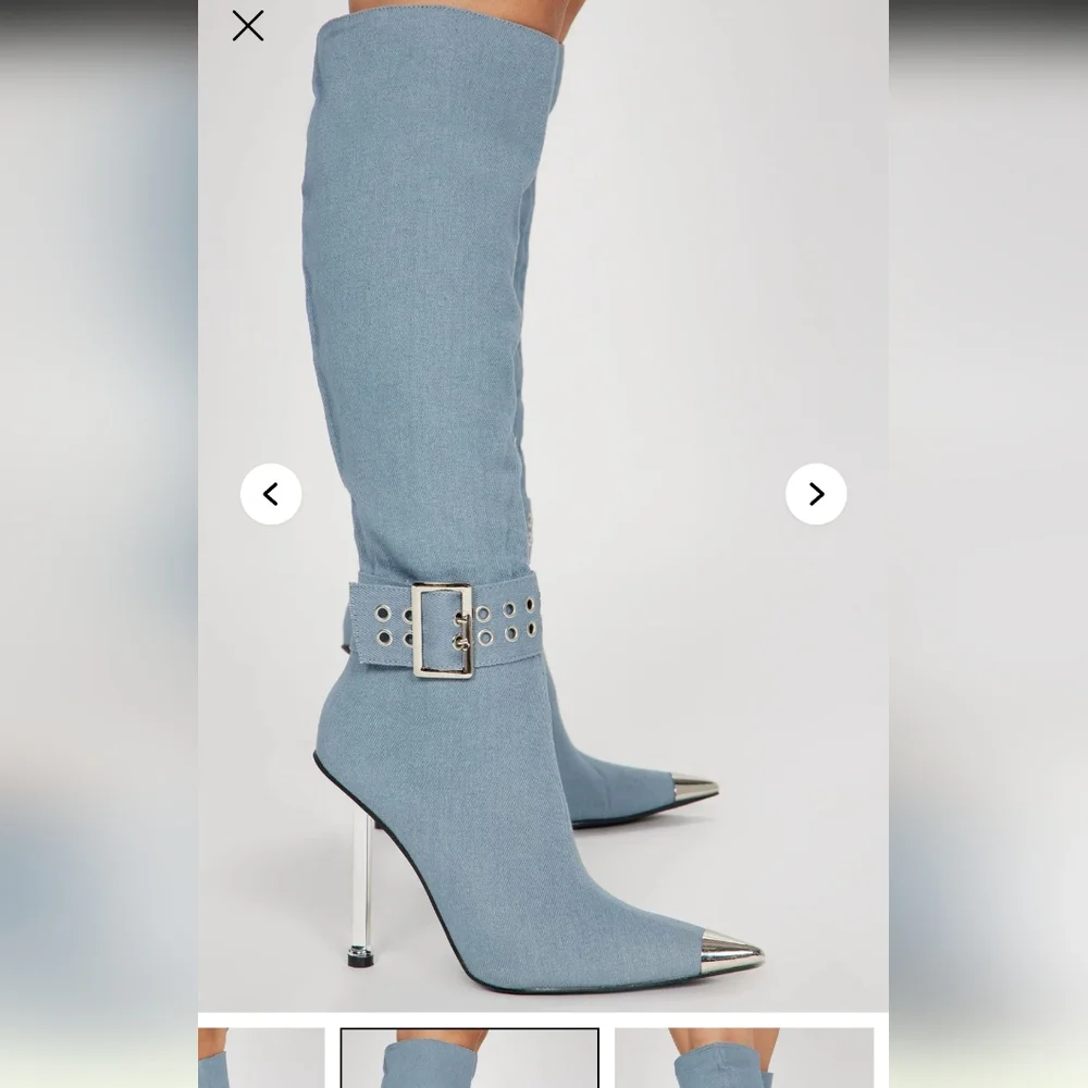 Fashion Nova Light Blue Pointed Over-The-Knee Boots with Metallic Toe - Picture 2 of 3